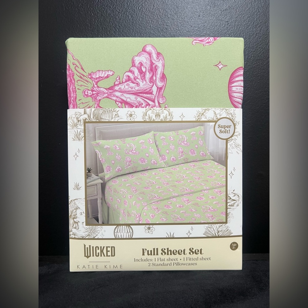 NEW Wicked: For Good × Katie Kime 4 Piece Full Sheet Set Oz Elphaba Glinda